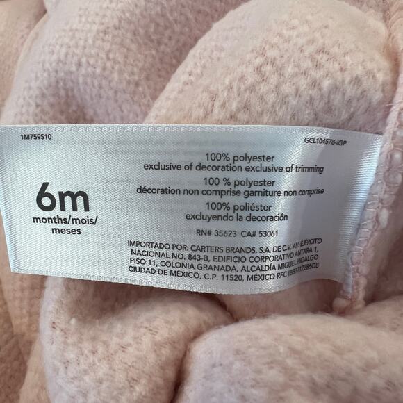 NWT Carter's Baby Girl Pink W/ Floral TrimZip-Up Sherpa Jumpsuit - SIZE 6M - Picture 8 of 10